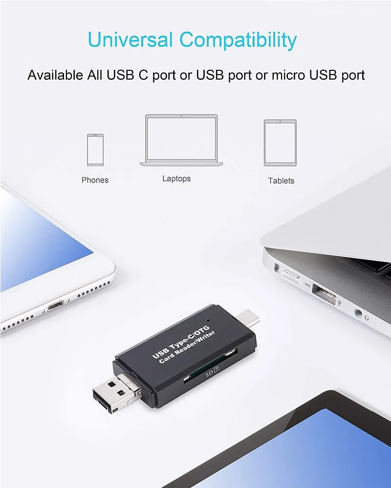 3-in-1 USB-C/OTG SD/MicroSD Card Reader - 5Gbps - Image 2