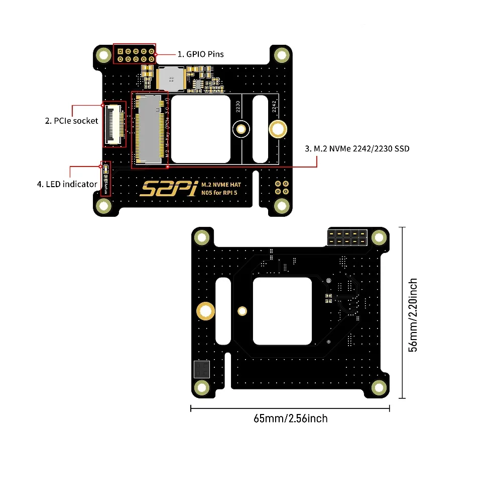52Pi N05 M.2 NVMe PCIe Top Adapter for Raspberry Pi 5 - Image 3