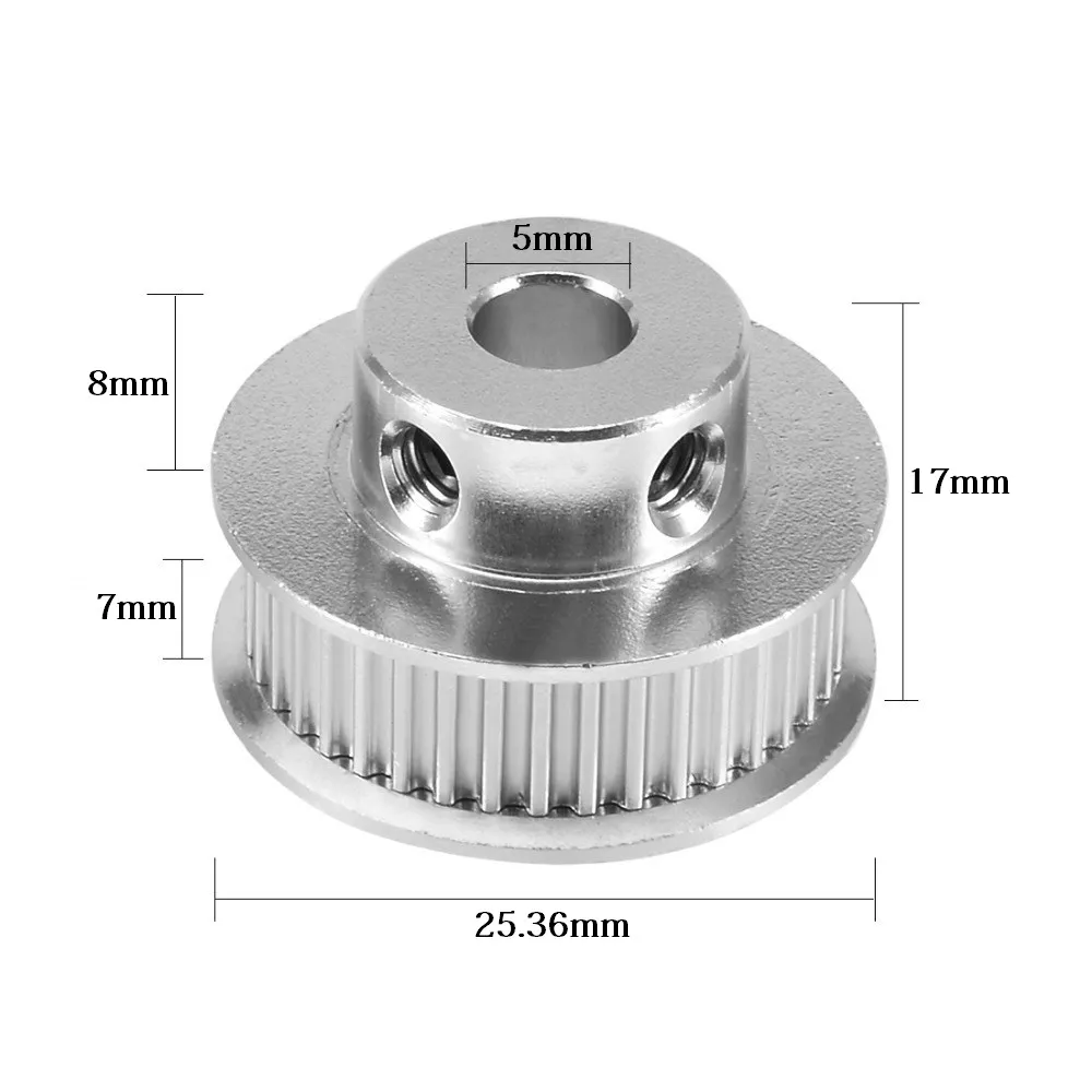 Aluminum GT2 Timing Pulley, 38 Tooth, 5mm Bore, 7mm Belt - Image 2