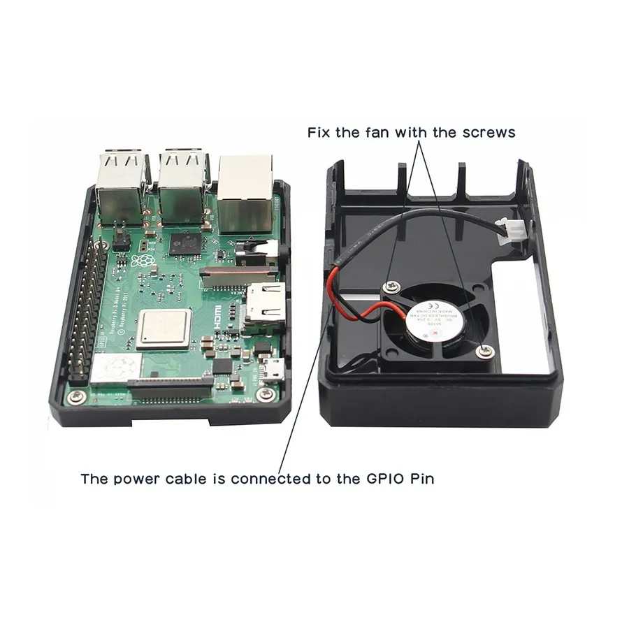Black ABS Case for Raspberry Pi 3/3+ with Fan Slot - Image 2