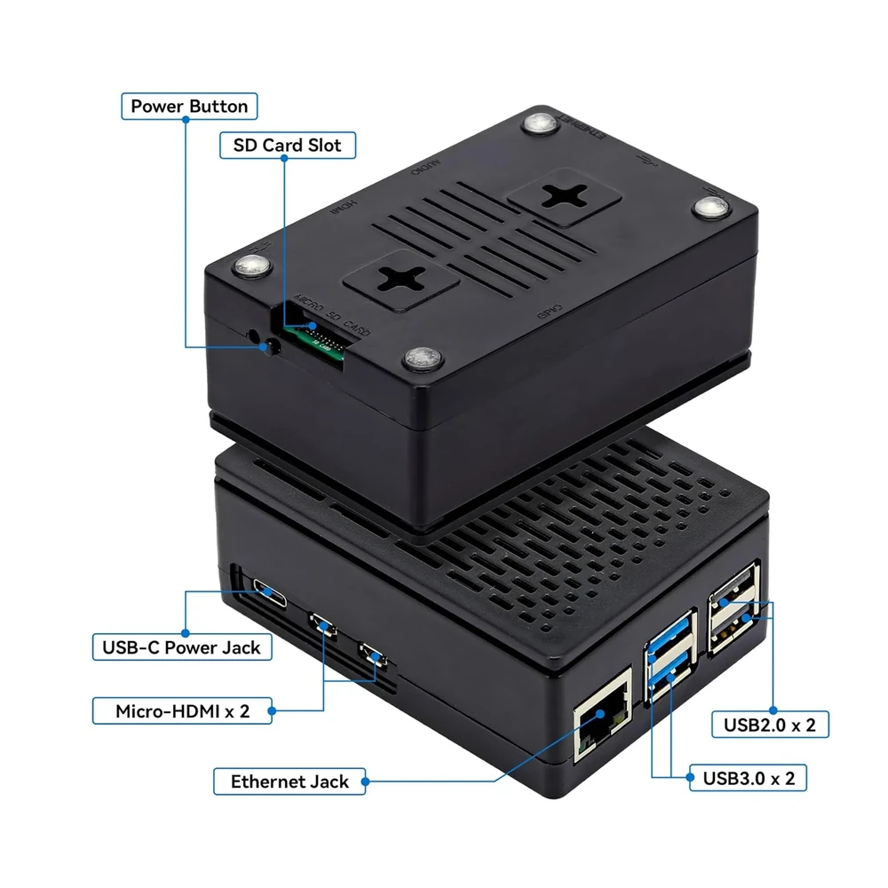 Black ABS Striped Case with 3007 Cooler for Raspberry Pi 5 - Image 3