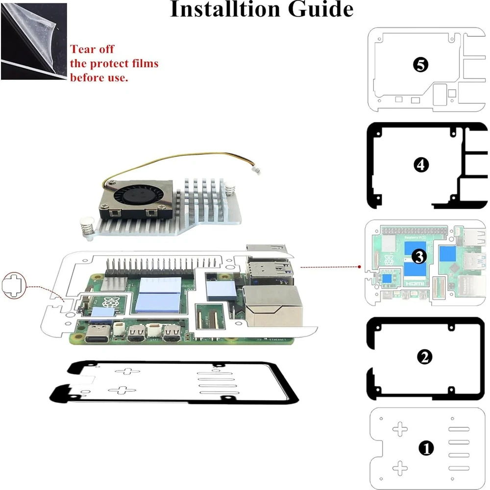 Black Acrylic 5-Layer Case for Raspberry Pi 5 with Fan Support - Image 2