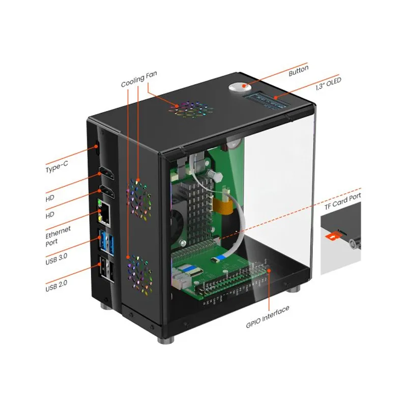 Elecrow Mini PC Case w/ OLED & M.2 SSD for Raspberry Pi 5 - Image 4