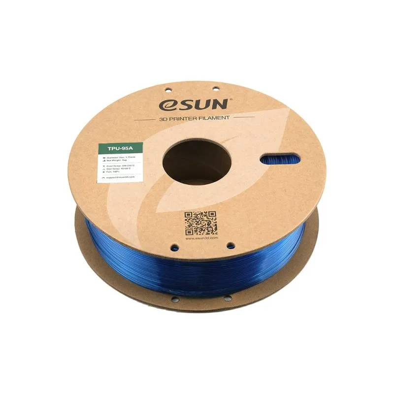 eSUN TPU-95A Transparent Blue 1.75mm Flexible Filament Spool - Image 2