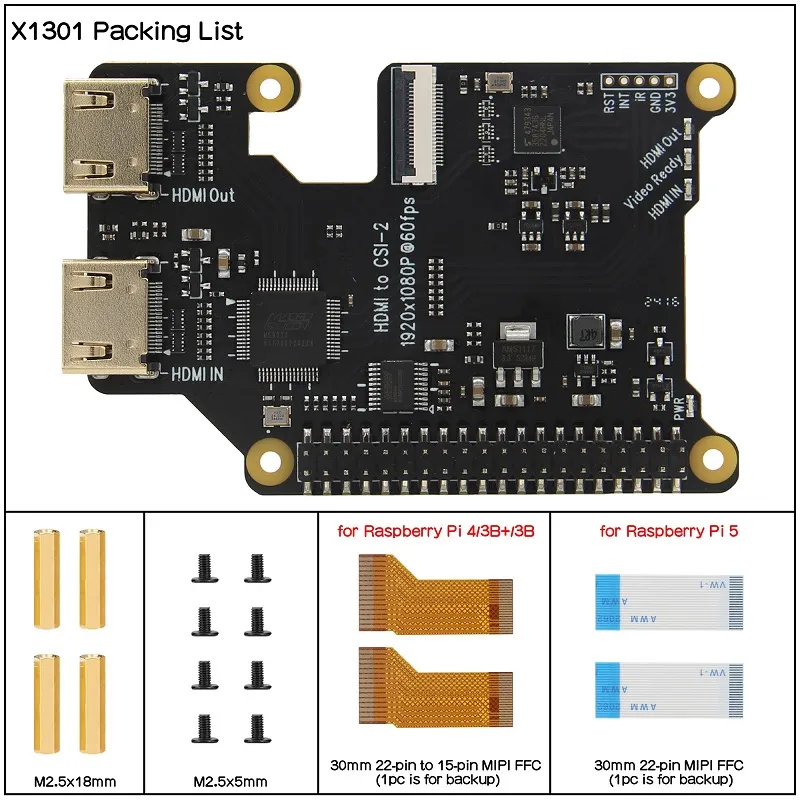 Geekworm X1301 HDMI to CSI-2 Shield for Raspberry Pi 5/4B/3B+/3B - Image 4