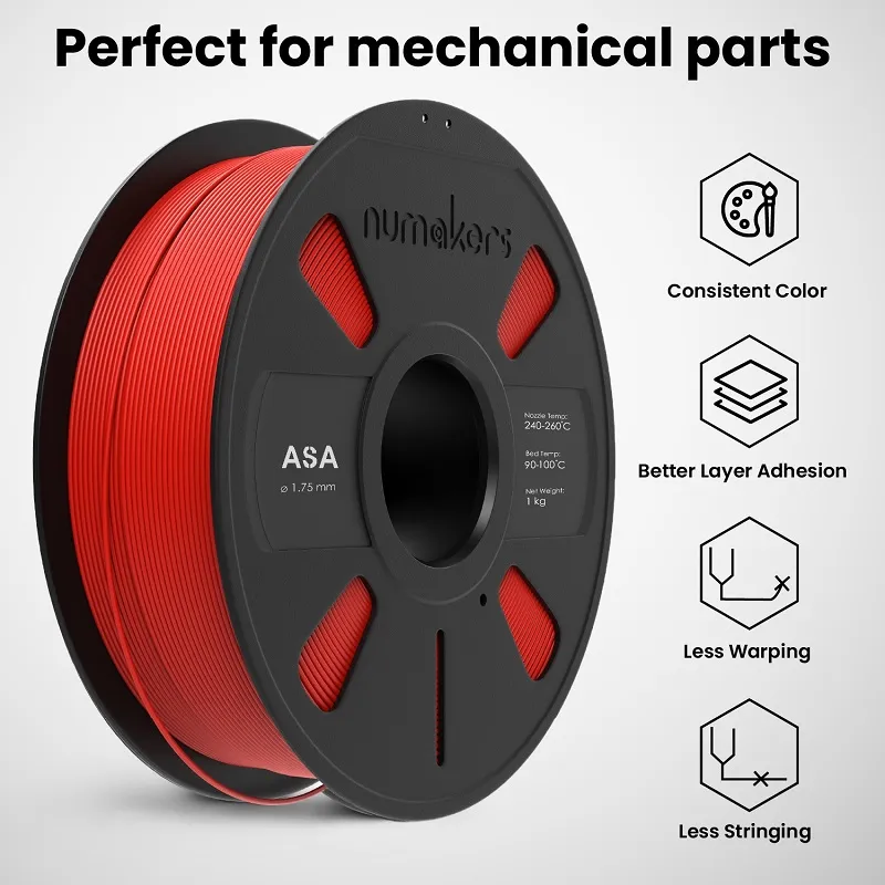 Numakers ASA Filament, Red (1.75mm/1kg Spool) - Image 2