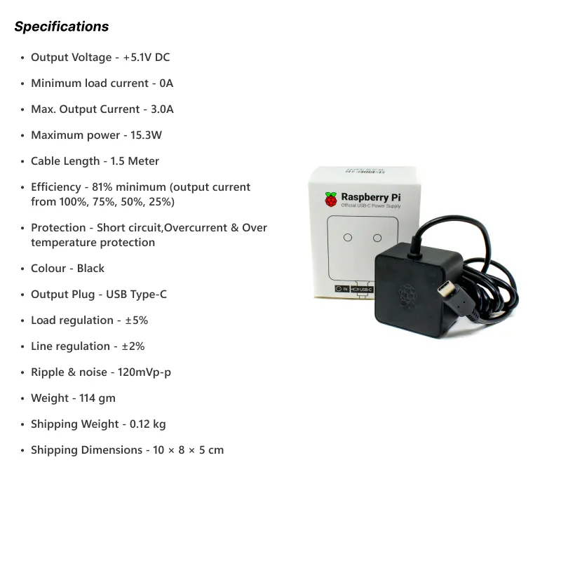 Official USB-C 15.3W Power Supply for Raspberry Pi 4 - Black - Image 4