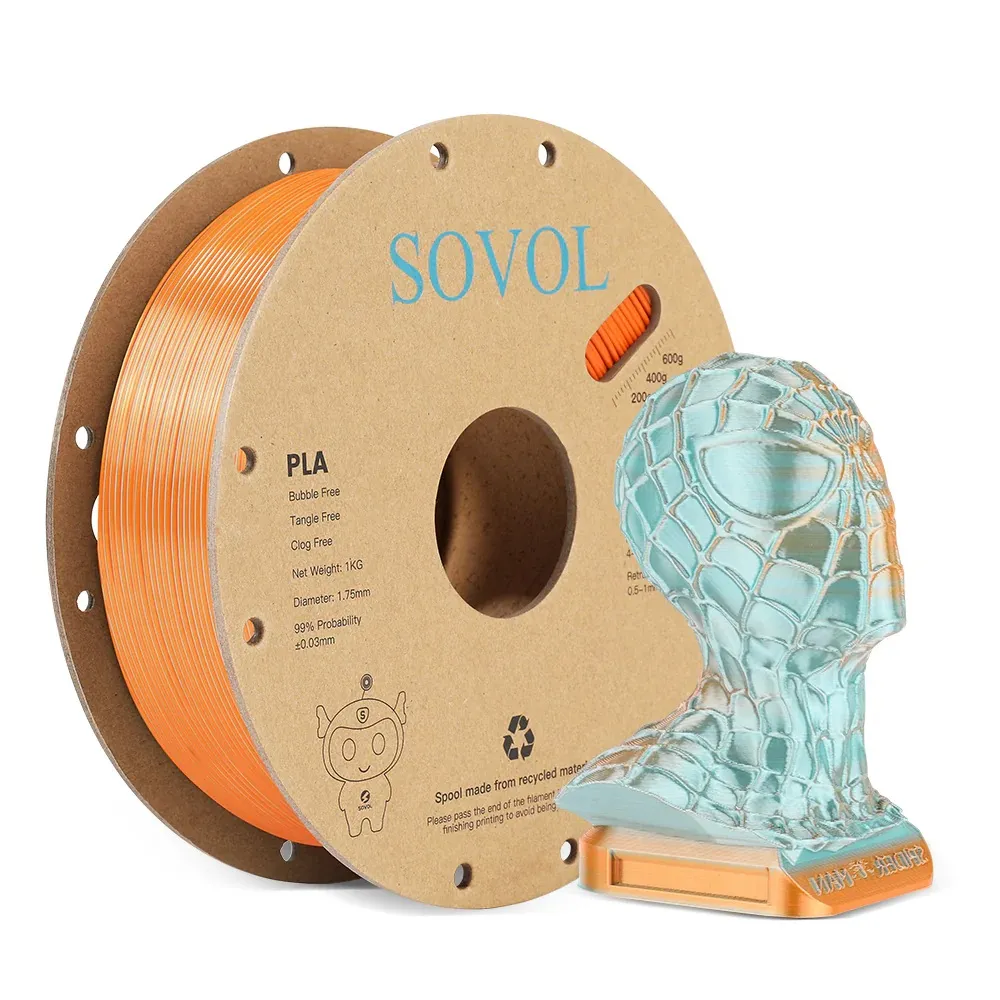 SOVOL Silk Dual Color PLA Filament, Acid Blue+Orange 1kg