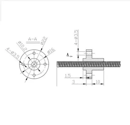 Two Trees T8 500mm 4-Start Lead Screw with Copper Nut - Image 2