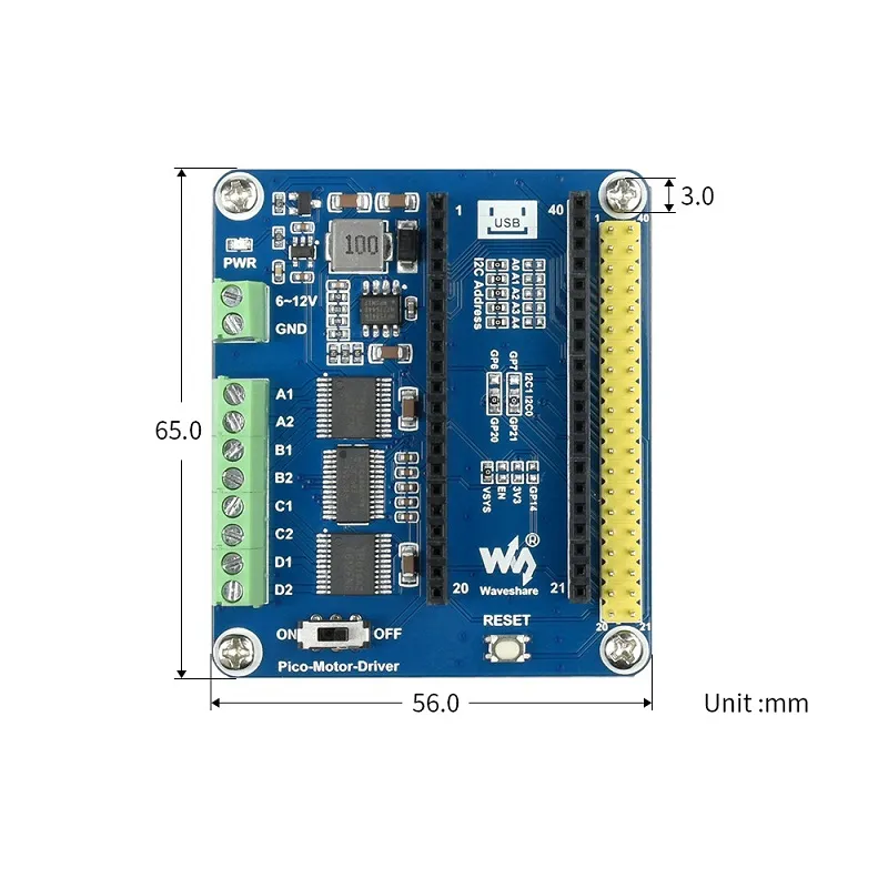 Waveshare DC Motor Driver Module for Raspberry Pi Pico - Image 5