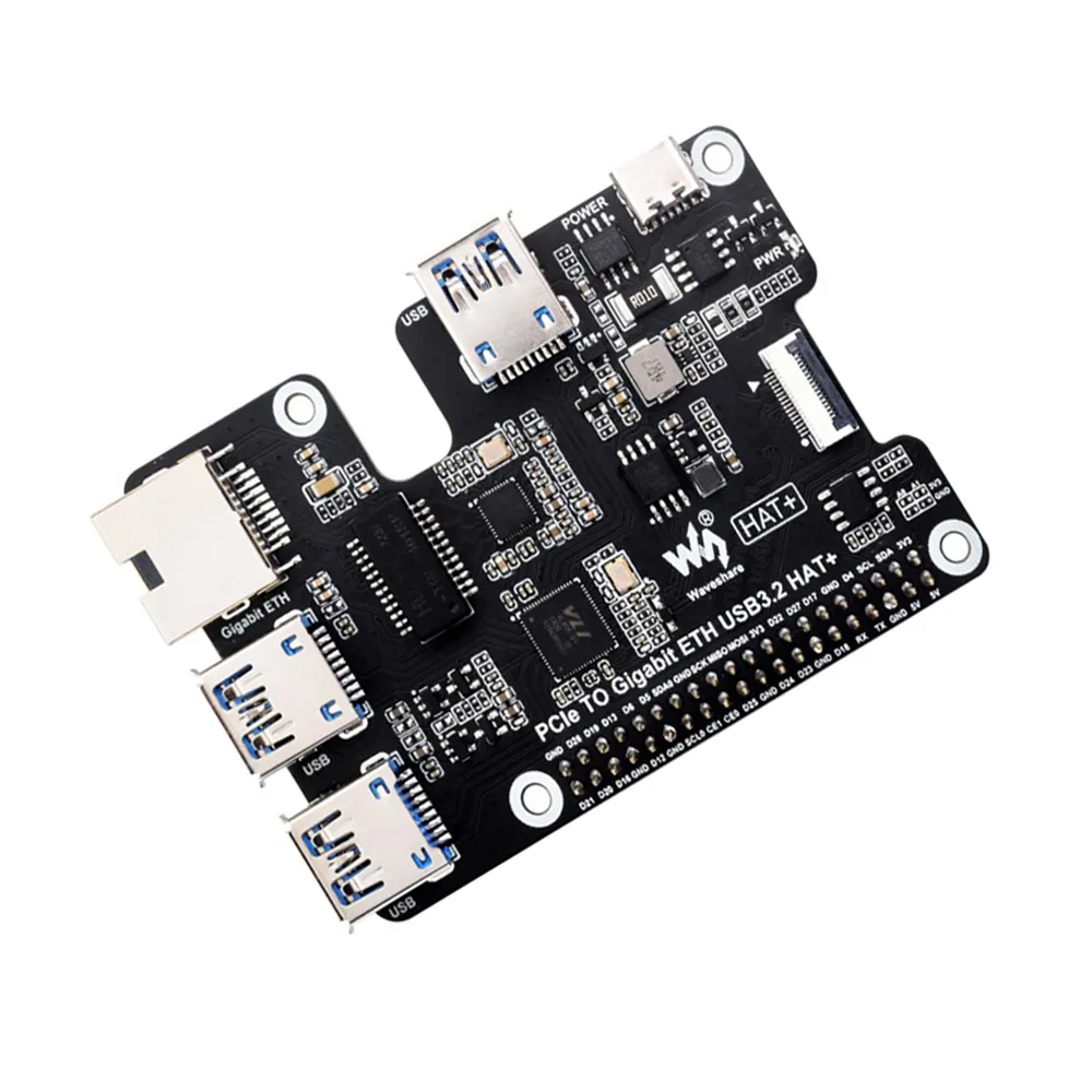 Waveshare PCIe Gigabit ETH & USB 3.2 Gen1 HAT for Raspberry Pi 5