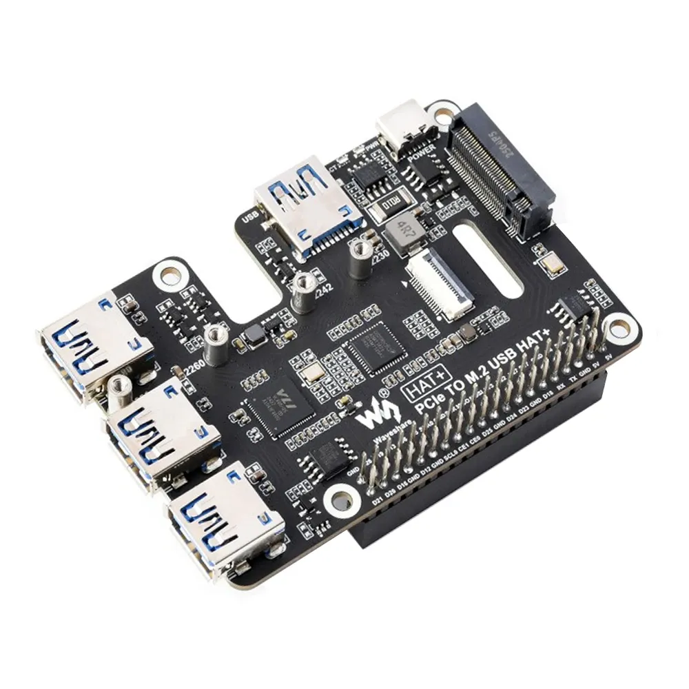 Waveshare PCIe to USB 3.2 Gen1 & M.2 HAT for Raspberry Pi 5