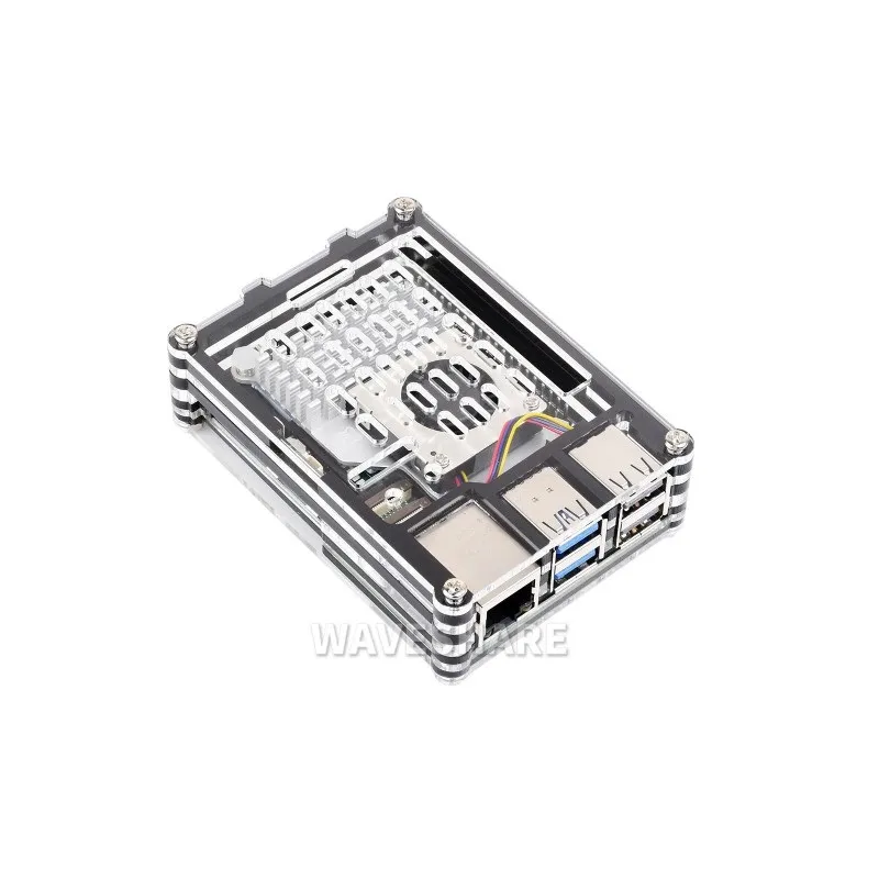 Waveshare Pi 5 Transparent/Black Acrylic Case w/ Cooler Support - Image 2