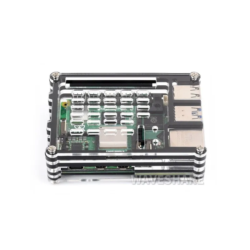 Waveshare Pi 5 Transparent/Black Acrylic Case w/ Cooler Support - Image 3