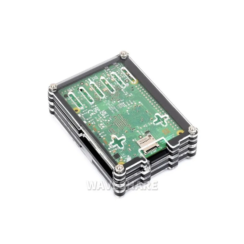 Waveshare Pi 5 Transparent/Black Acrylic Case w/ Cooler Support - Image 4