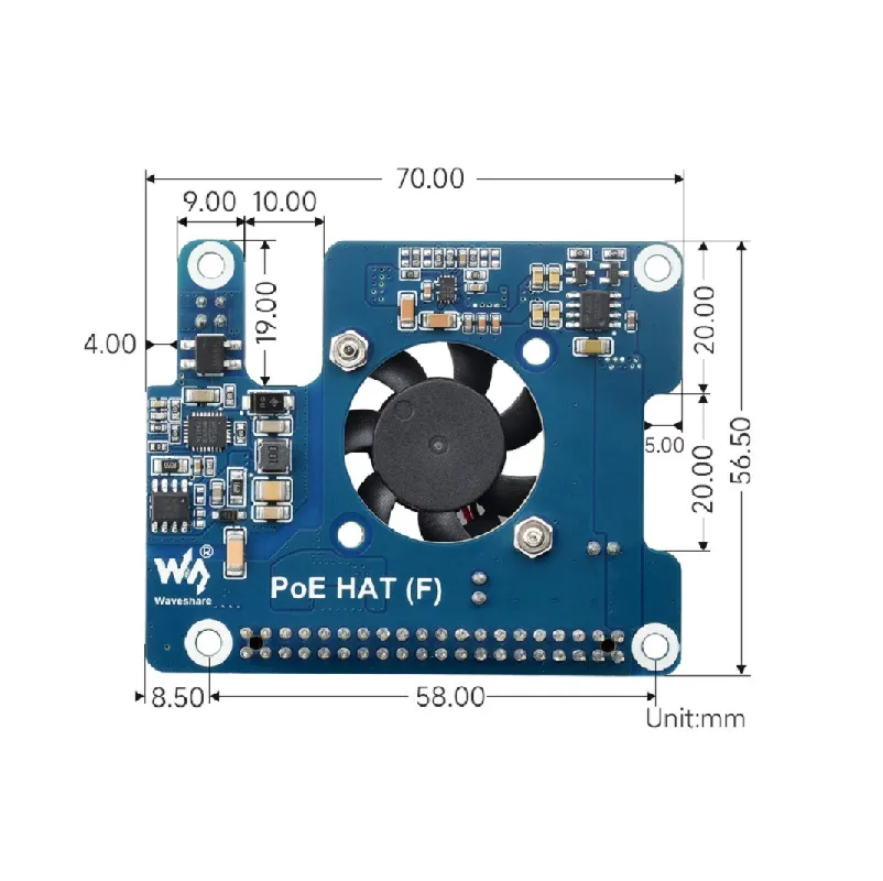 Waveshare PoE HAT (F) for Raspberry Pi 5 w/ Fan & Heatsink - Image 5