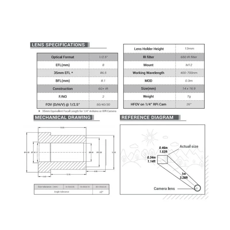 Arducam LN002 M12 Mount 8mm Focal Length Camera Lens - Image 3