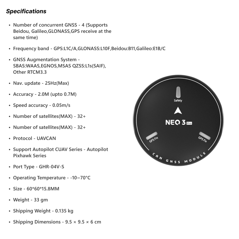 CUAV NEO 3 Pro GPS GNSS u-blox M9N CAN Bus - Image 6