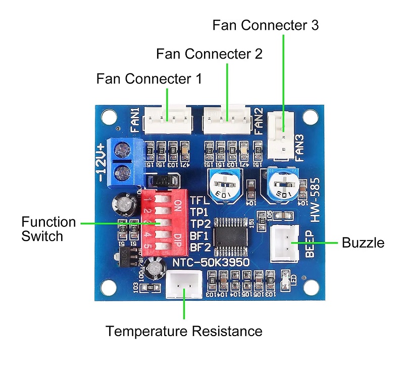 DC12V PWM DC Fan Speed Controller w/ Temp Probe & Alarm - Image 2