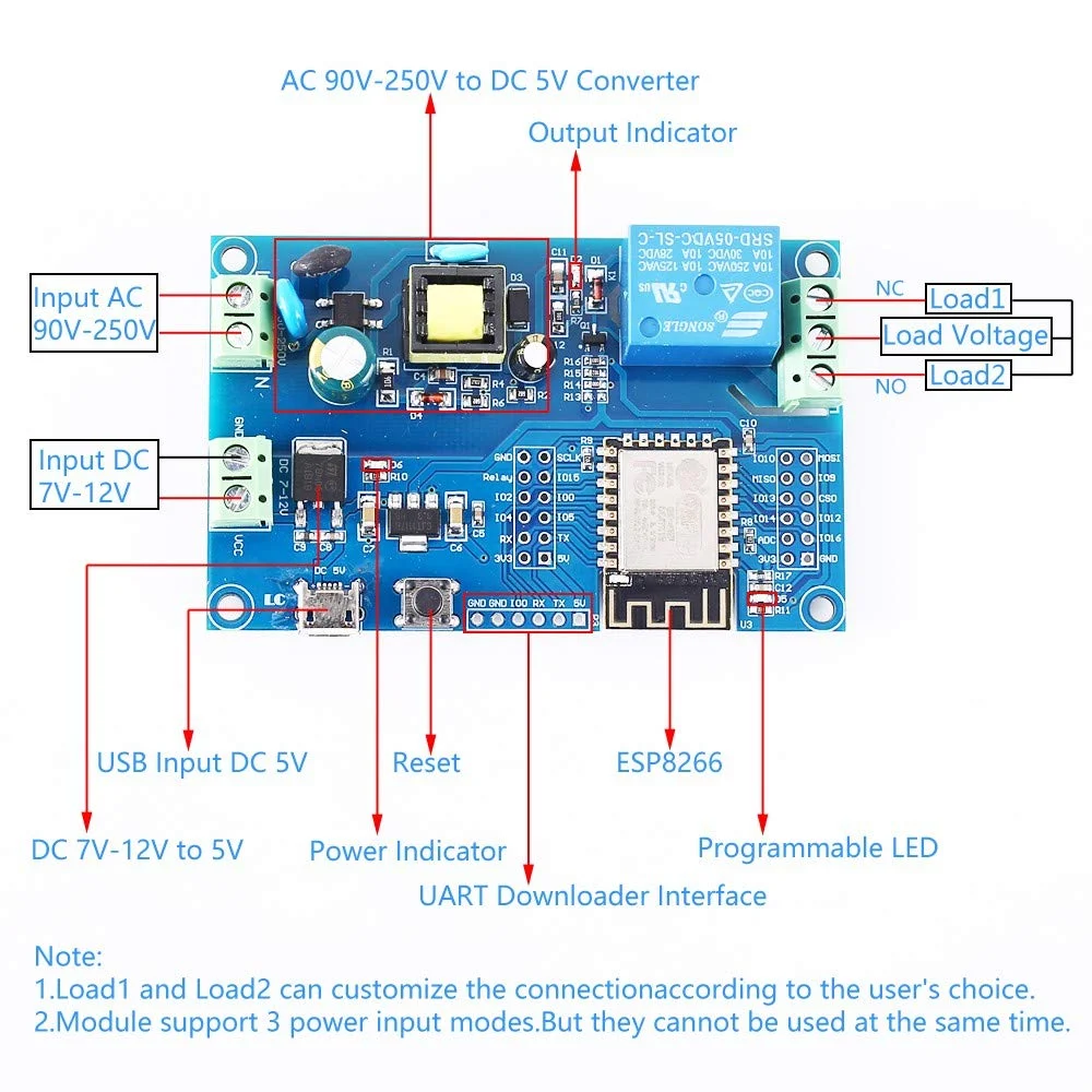 ESP8266 ESP-12F Wi-Fi Relay Module w/ AC-DC Power Supply - Image 4