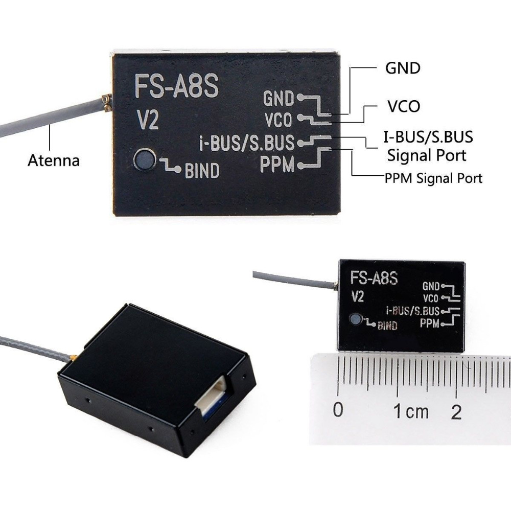 FlySky FS-A8S 2.4G 8CH Mini Receiver Module Rev 2 - Black - Image 2