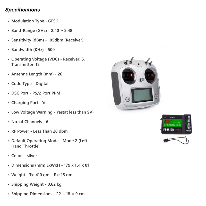 FlySky FS-i6S 2.4GHz 10CH AFHDS 2A RC Transmitter With FS-iA10B 10CH Receiver - Image 8