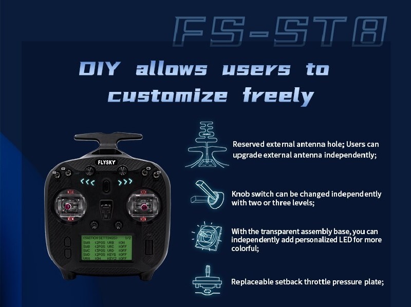 FlySky FS-ST8 2.4 GHz ANT Transmitter with FS-SR8 Receiver (Upgraded Version) - Image 10