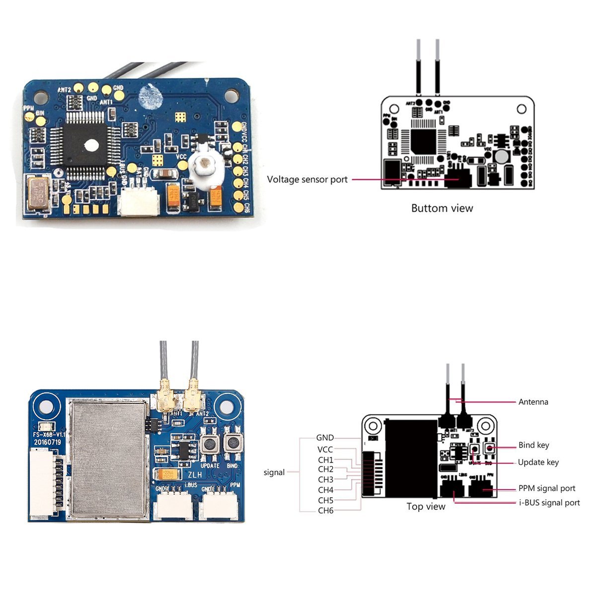 FlySky X6B 2.4G 6CH i-BUS PPM PWM Receiver for AFHDS 2A - Blue - Image 4