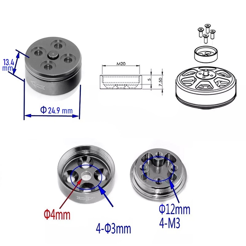 Generic Quick Release Prop Adapter CW & CCW Set for 15-22 Inch Prop / M3 15mm Hole Motor - Image 2