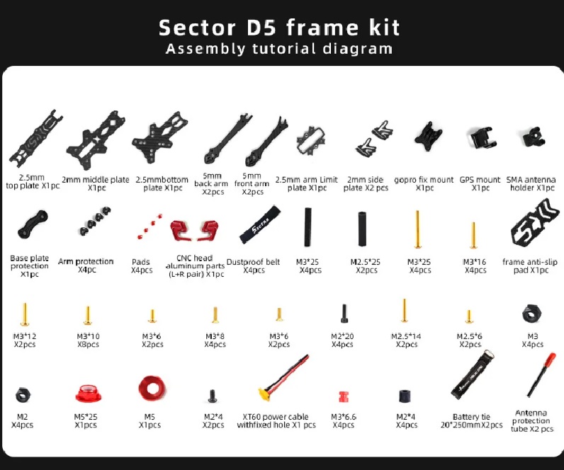 HGLRC Sector D5 FR 5-inch Freestyle FPV Frame - Image 4