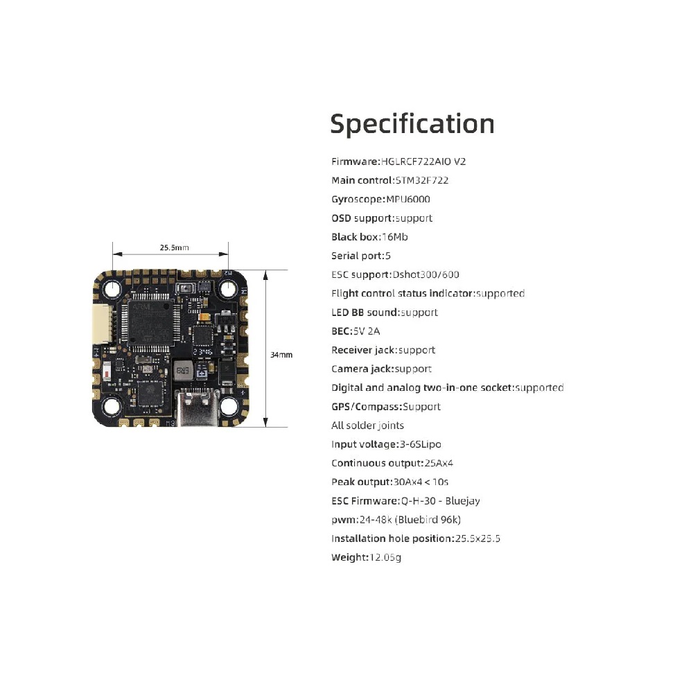 HGLRC SPECTER 25A AIO Flight Controller & ESC Stack - Image 6