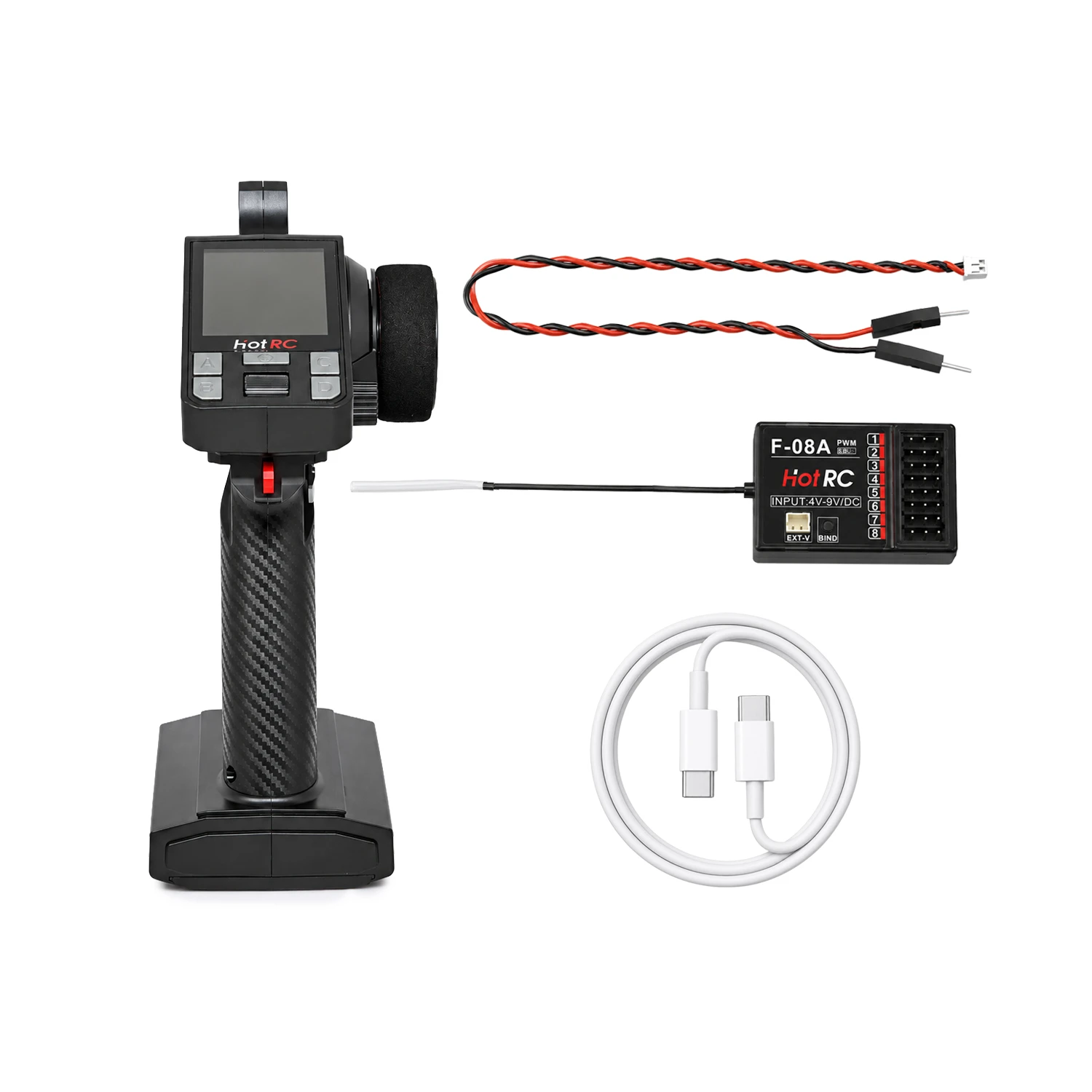 HOTRC CT-8A Transmitter + F-08A Receiver (PWM) 6CH 2.4GHz - Black - Image 4