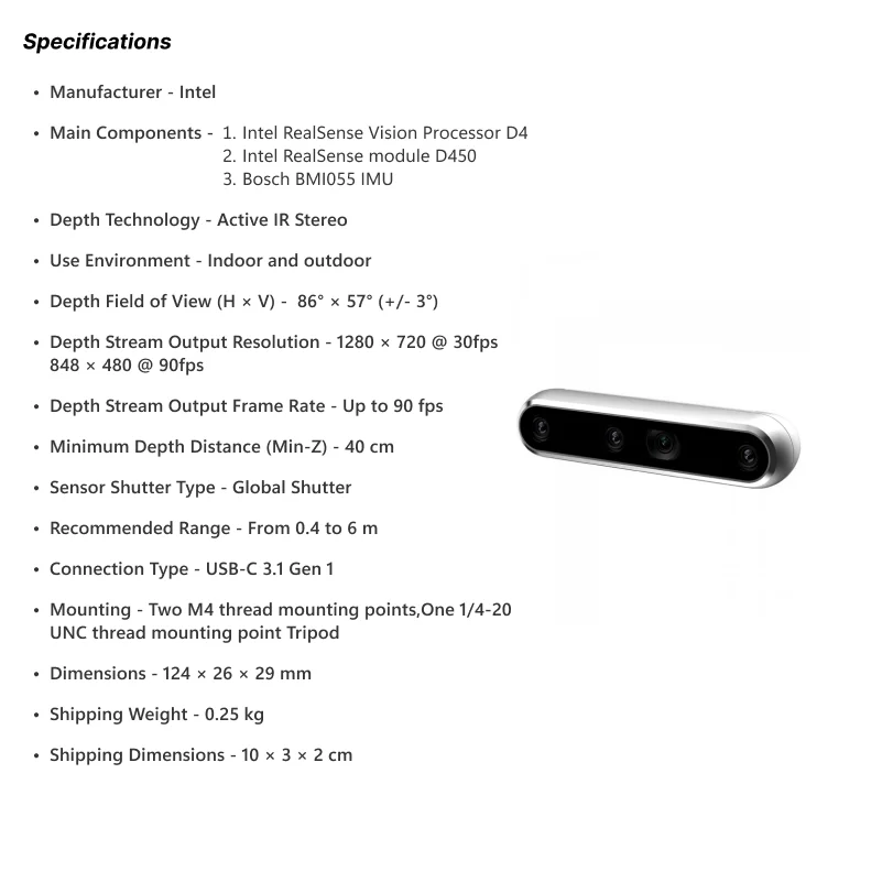 Intel Intel RealSense D455 Depth Camera w/ IMU & Global Shutter - Image 8