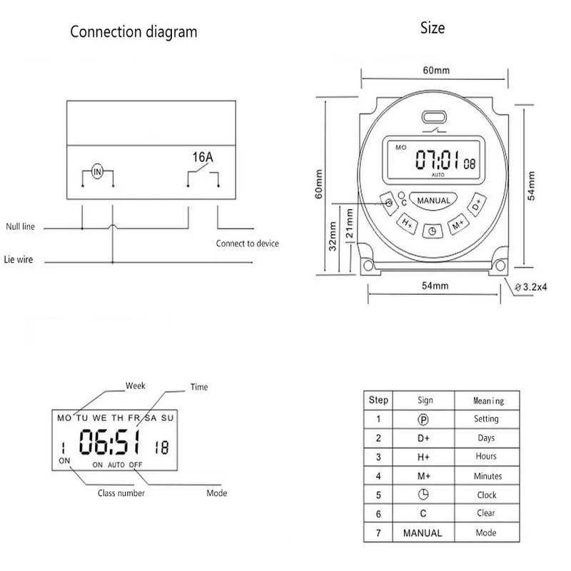 L701 Microcomputer Programmable Electronic Timer Switch 250V 16A LCD - Image 4