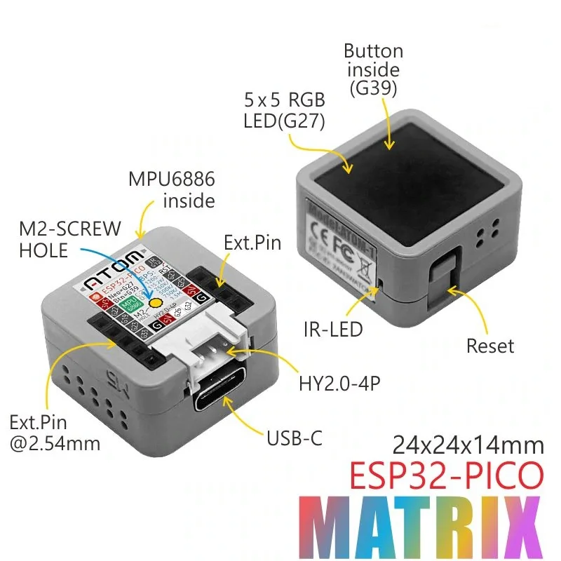 M5Stack ATOM Matrix ESP32 DevKit w/ RGB LED & MPU6886 - Image 2