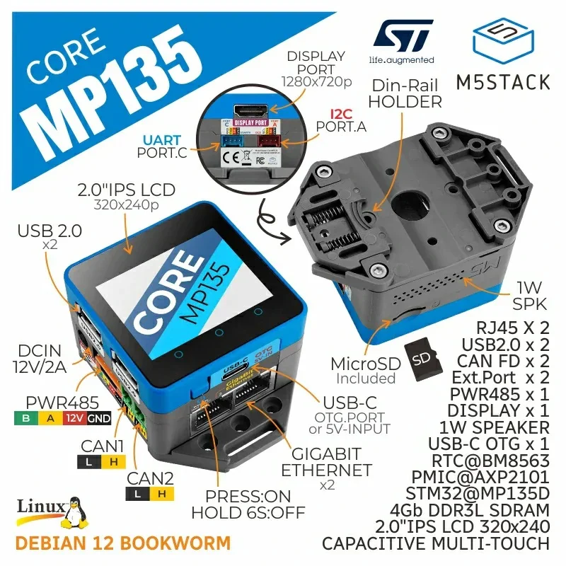 M5Stack STM32MP135 Industrial IoT Gateway w/ Cortex-A7, 2x GbE, CAN FD, RS485 - Image 4