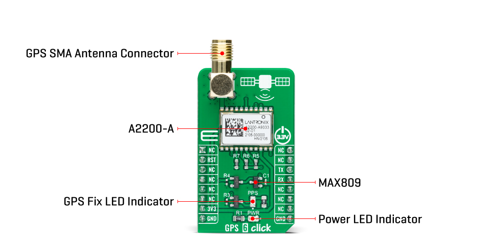 Mikroe GPS 6 Click A2200-A Receiver Board 1.575MHz L1 GPS - Image 4