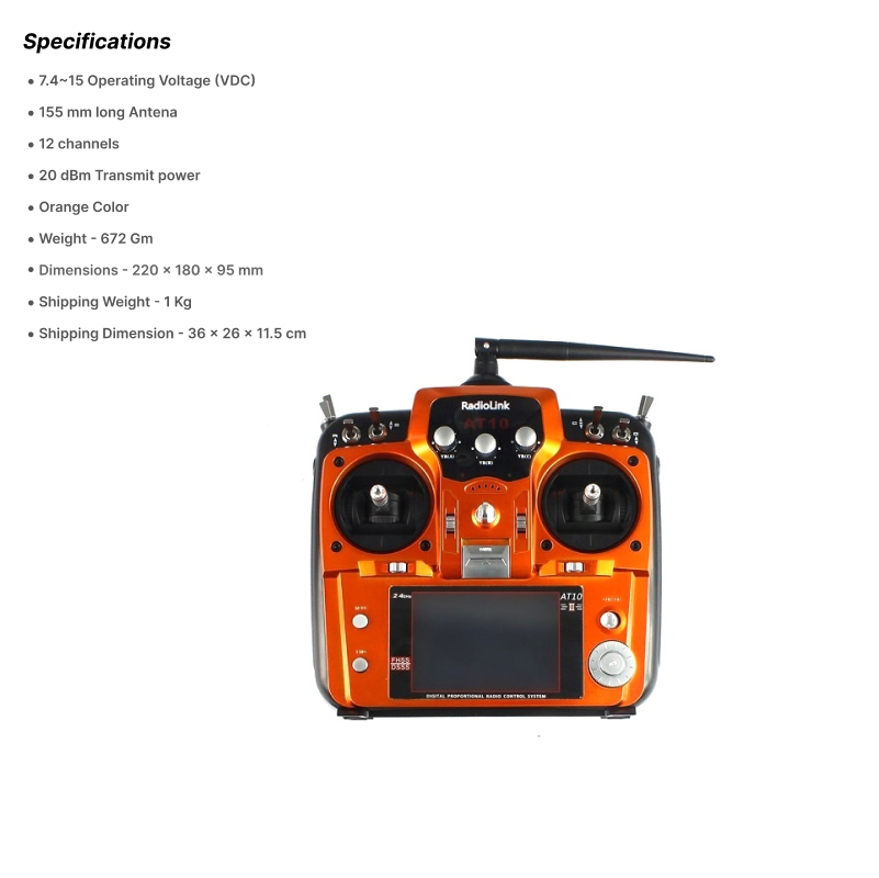RadioLink AT10 II 2.4GHz 12CH RC Drone Transmitter - OrangeRX - Image 2