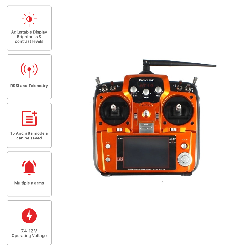 RadioLink AT10 II 2.4GHz 12CH RC Drone Transmitter - OrangeRX - Image 3