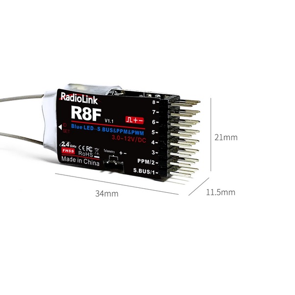 RadioLink R8F 8-Channel Receiver - 2.4GHz, PPM/PWM/S-BUS, Telemetry - Image 3