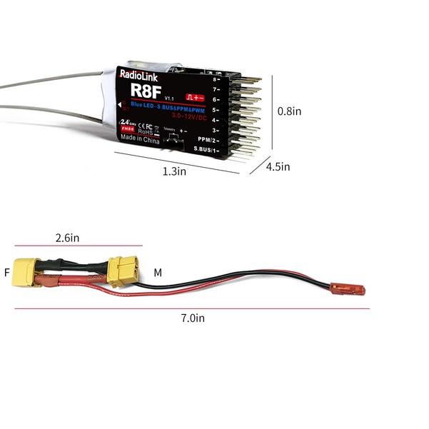 RadioLink R8F 8-Channel Receiver - 2.4GHz, PPM/PWM/S-BUS, Telemetry - Image 4