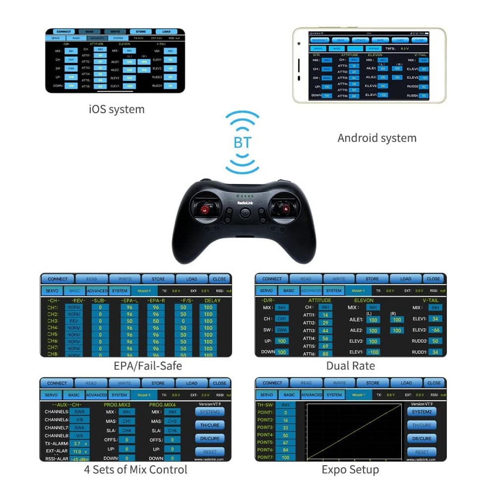 RadioLink T8S 2.4GHz 8CH Transmitter + R8EF Receiver with Built-in Rechargeable Battery and Bluetooth - Image 7