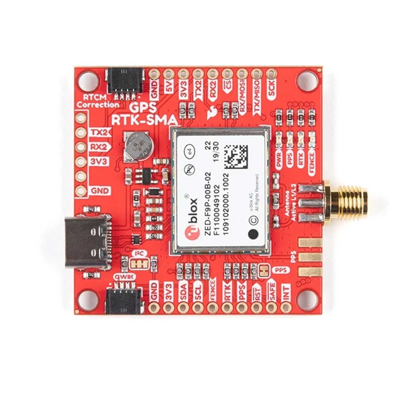 SparkFun GPS-RTK Breakout - ZED-F9P, SMA Antenna