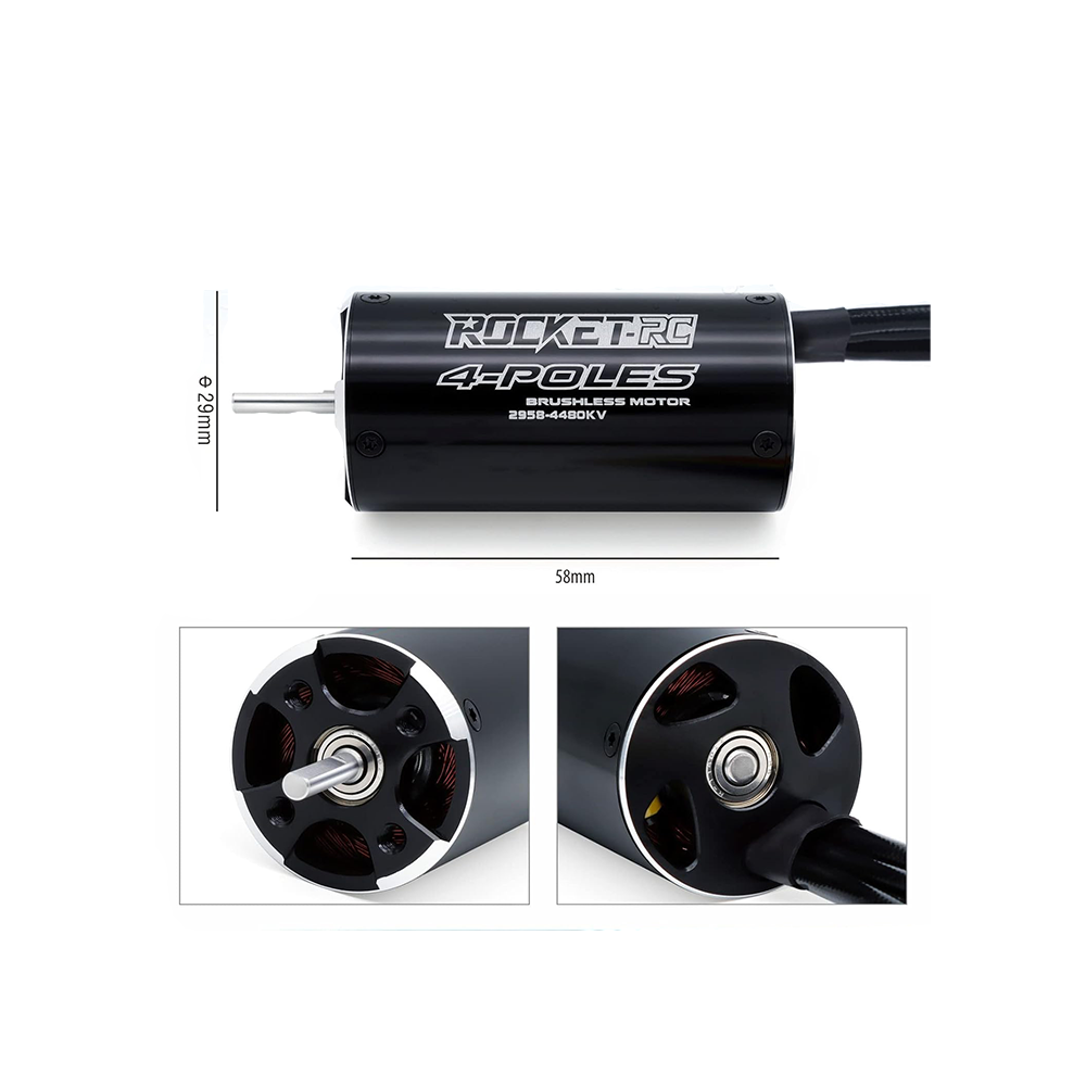 Surpass Hobby Rocket 2958 Brushless RC Boat Motor 4POLE 3.175mm Shaft (4480 KV) - Black - Image 2