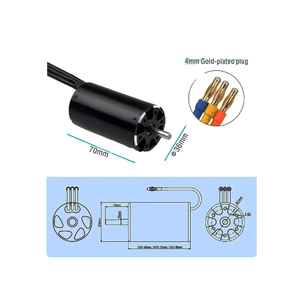 Surpass Hobby Rocket 3670 Brushless RC Boat Motor 4-Pole 1200KV - Black - Image 3