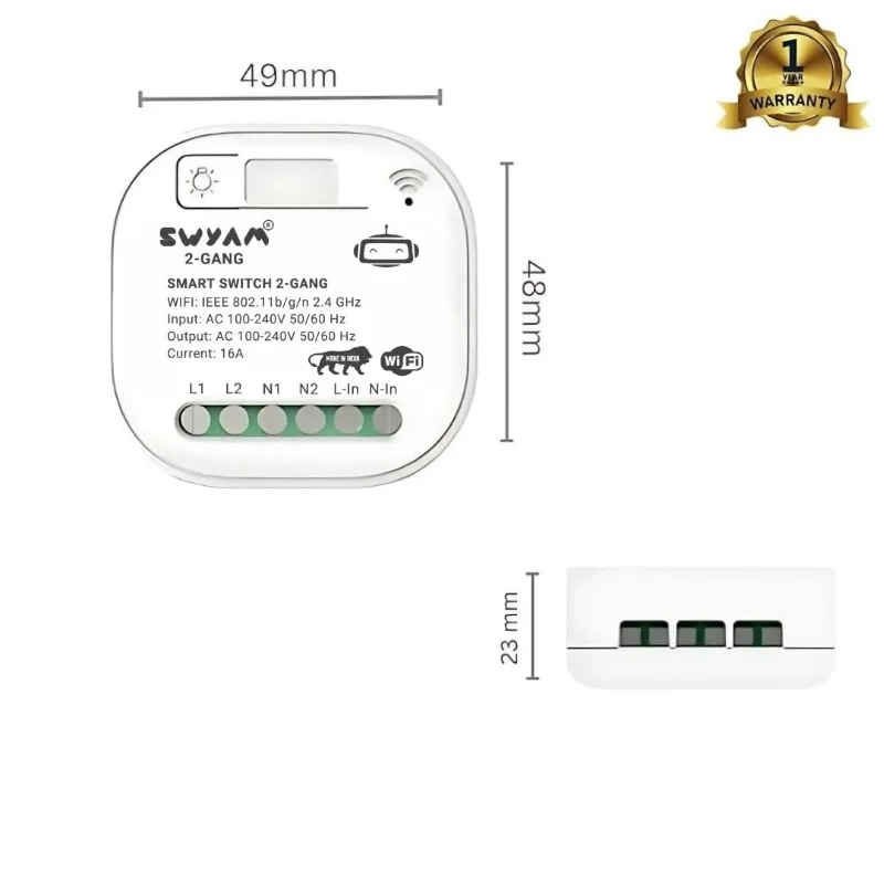 SWYAM 2-Gang WiFi Smart Switch 16A Load - Image 2
