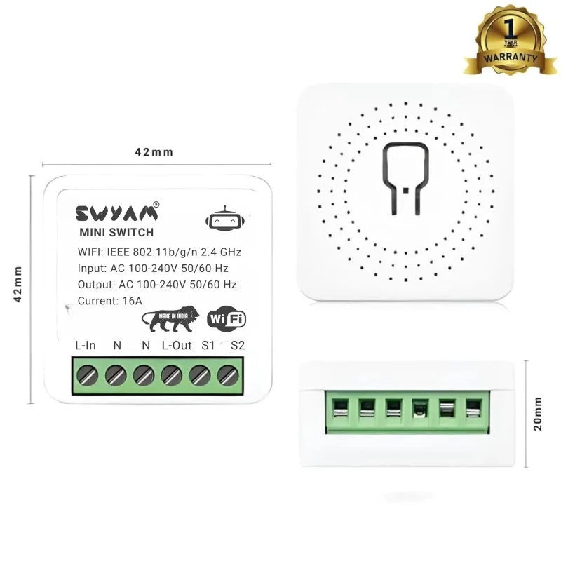 SWYAM Mini 2-Way WiFi Smart Switch, 16A Load, Alexa/Google - Image 2