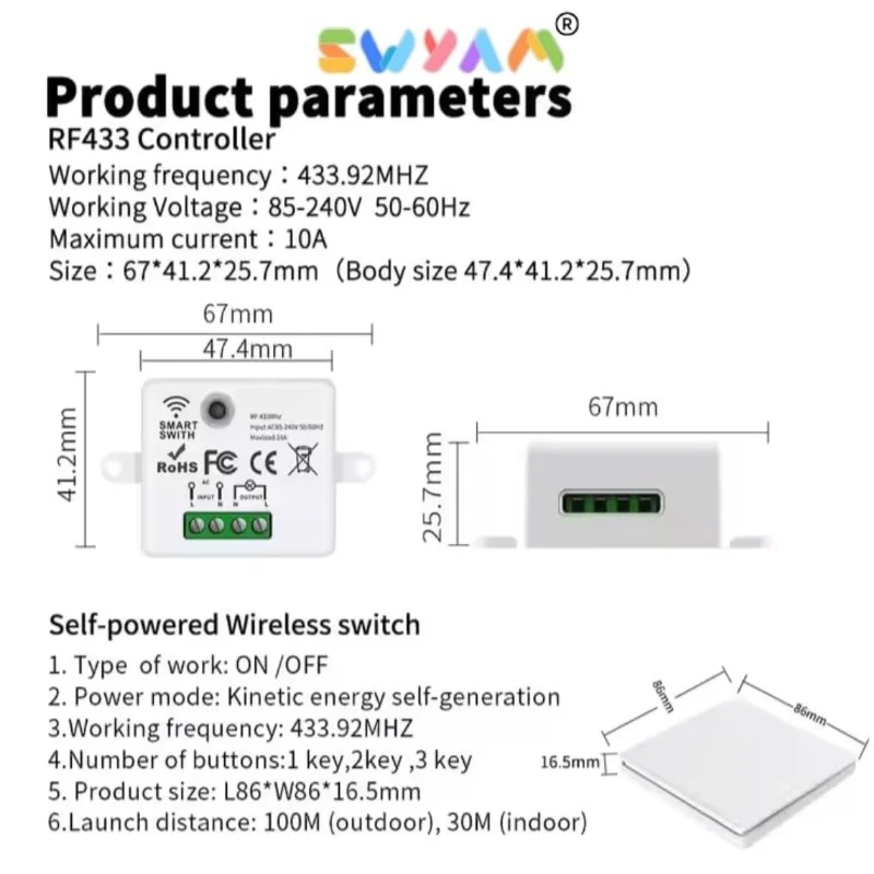 SWYAM Self-Powered Kinetic RF Switch 2 Gang 2 Receiver - Image 8