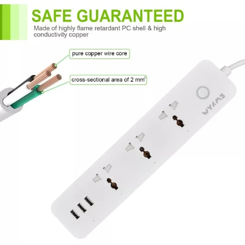 SWYAM Smart WiFi Power Strip w/ 3 AC Outlets & 3 USB Ports, 2m Wire - Image 6