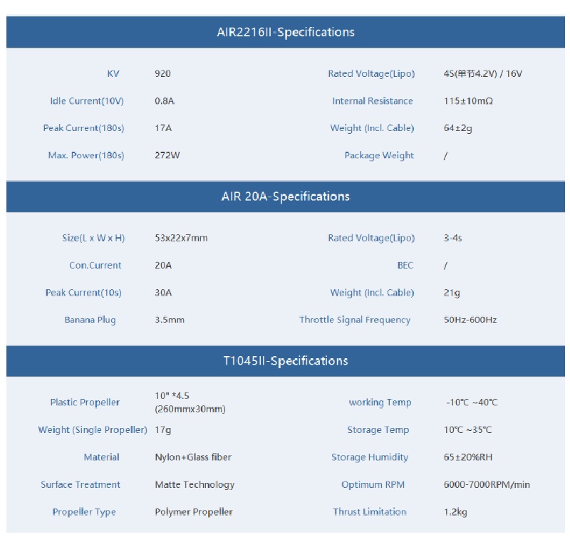 T-Motor Air Gear 450 Combo - AIR2216II/920KV Motors, AIR 20A V2.0 ESCs, T1045II Propellers - Image 5